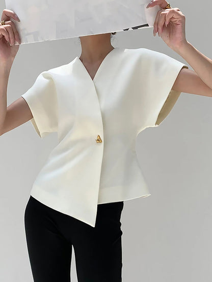 Blouse tendance à col V et boutonnée sur le devant
