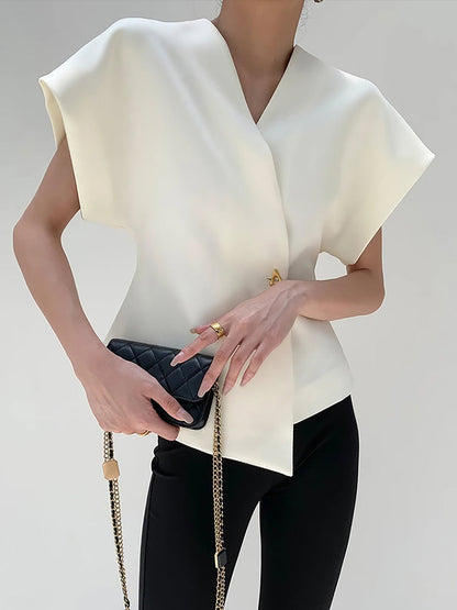 Blouse tendance à col V et boutonnée sur le devant