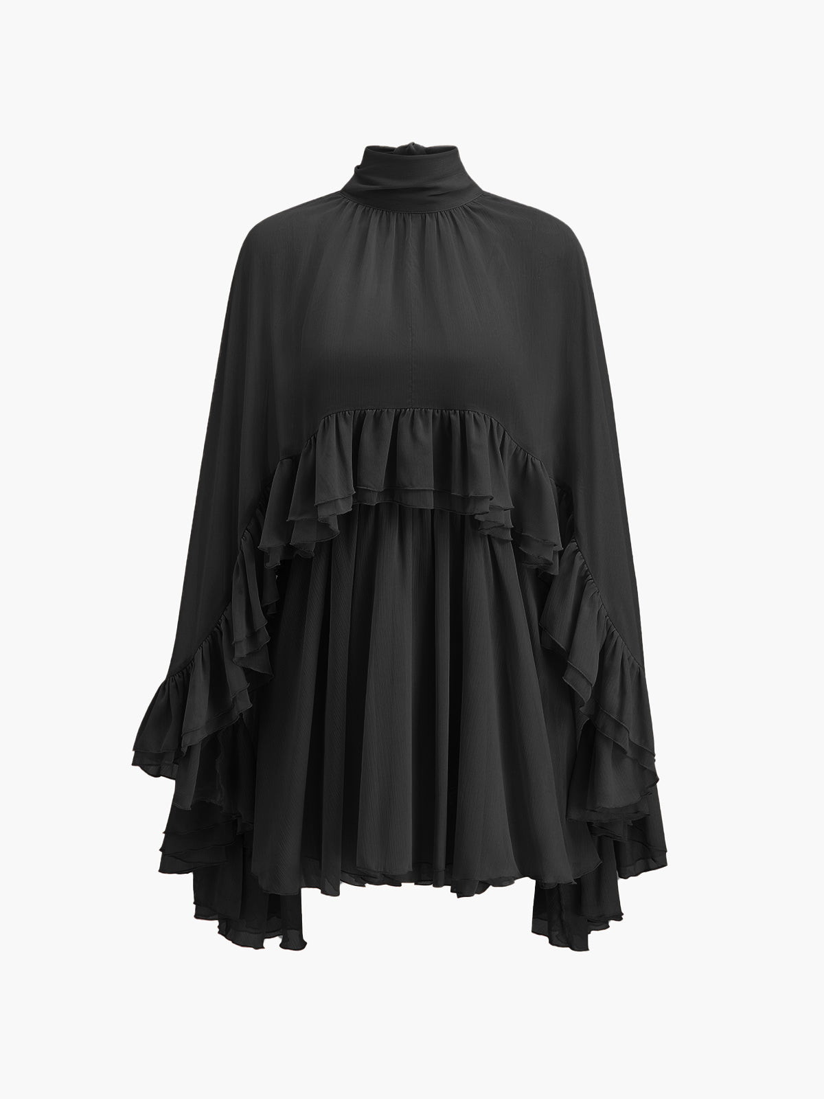 Robe à volants en mousseline semi-transparente avec cape extérieure
