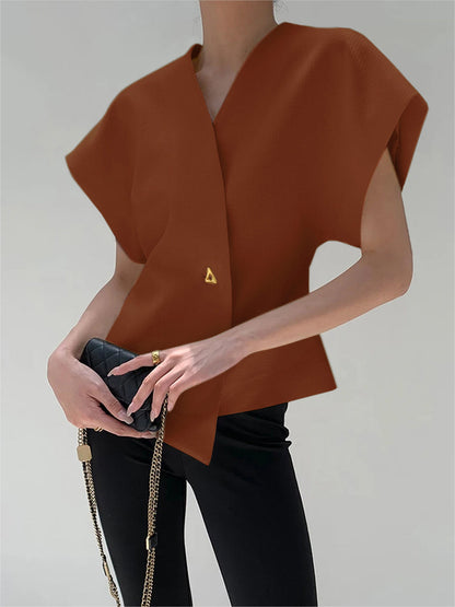 Blouse tendance à col V et boutonnée sur le devant