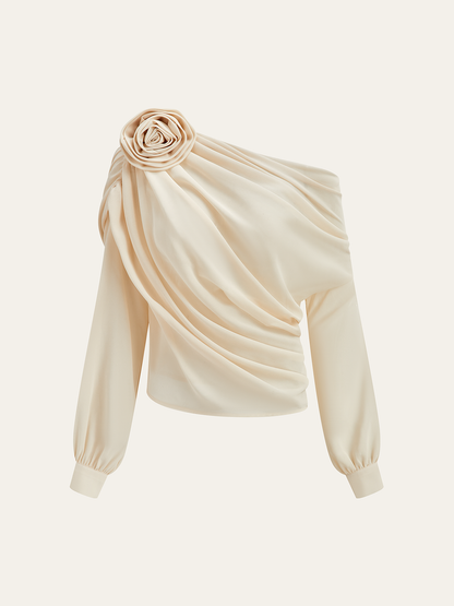 Blouse asymétrique à une épaule en mousseline semi‑transparente