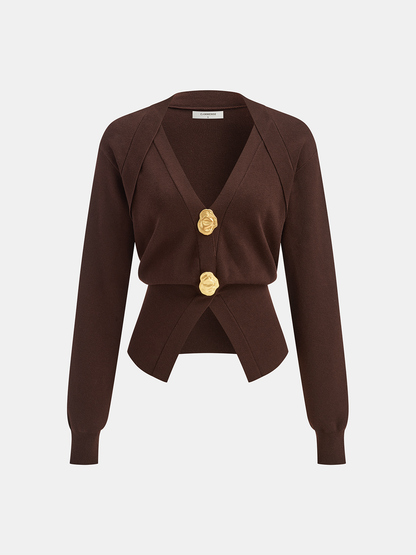 Pull en mélange de laine à col V avec détails métallisés