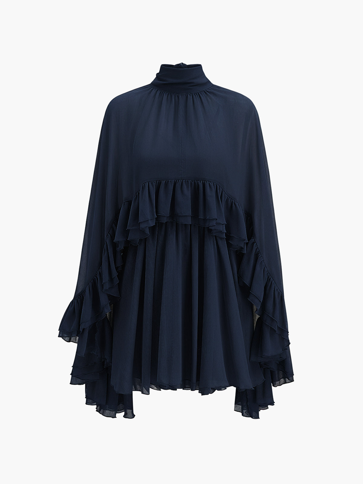 Robe à volants en mousseline semi-transparente avec cape extérieure