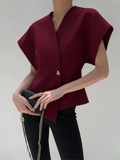 Blouse tendance à col V et boutonnée sur le devant