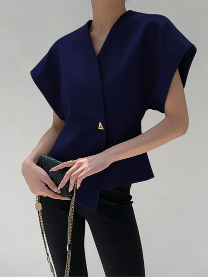 Blouse tendance à col V et boutonnée sur le devant