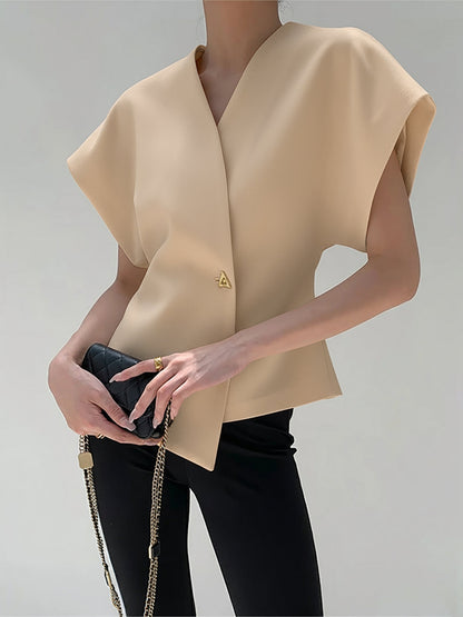 Blouse tendance à col V et boutonnée sur le devant