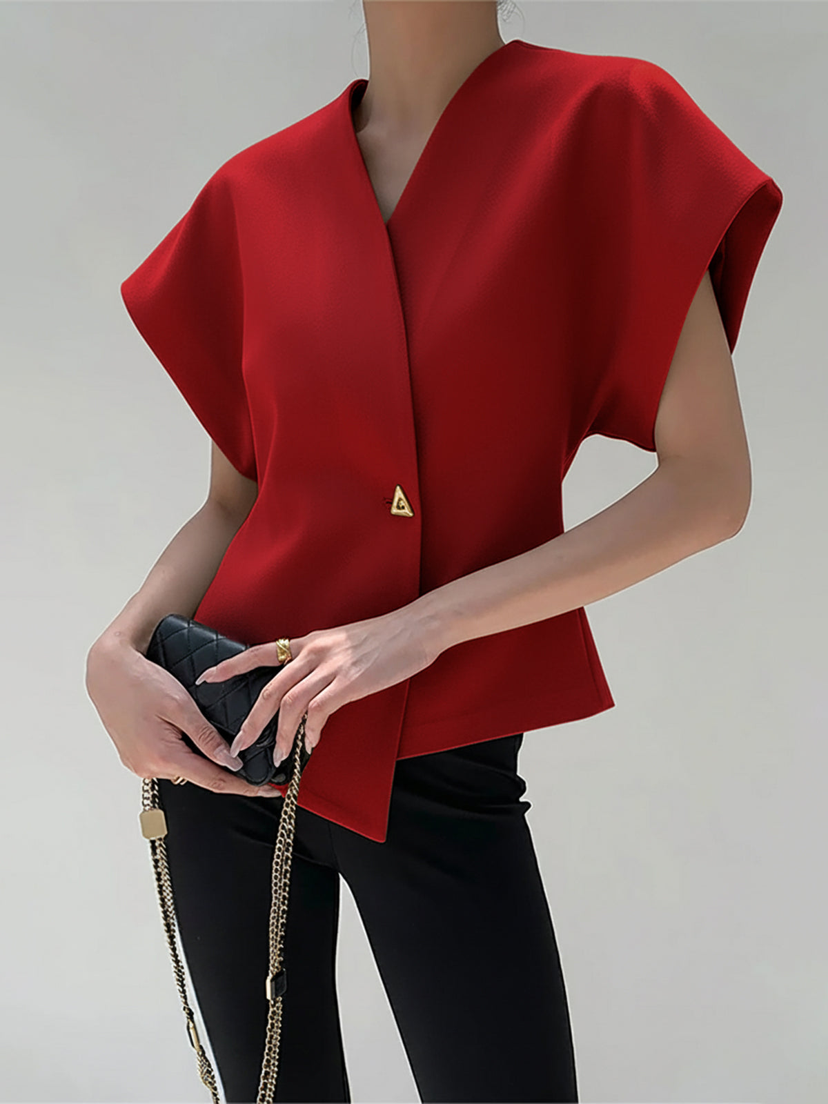 Blouse tendance à col V et boutonnée sur le devant