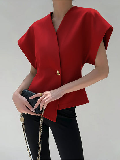 Blouse tendance à col V et boutonnée sur le devant
