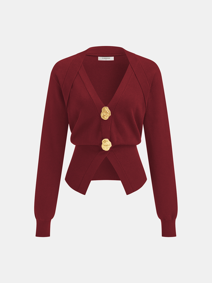 Pull en mélange de laine à col V avec détails métallisés