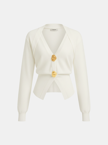Pull en mélange de laine à col V avec détails métallisés