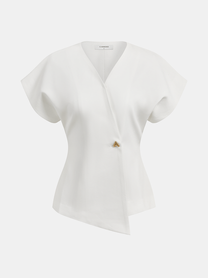 Blouse tendance à col V et boutonnée sur le devant