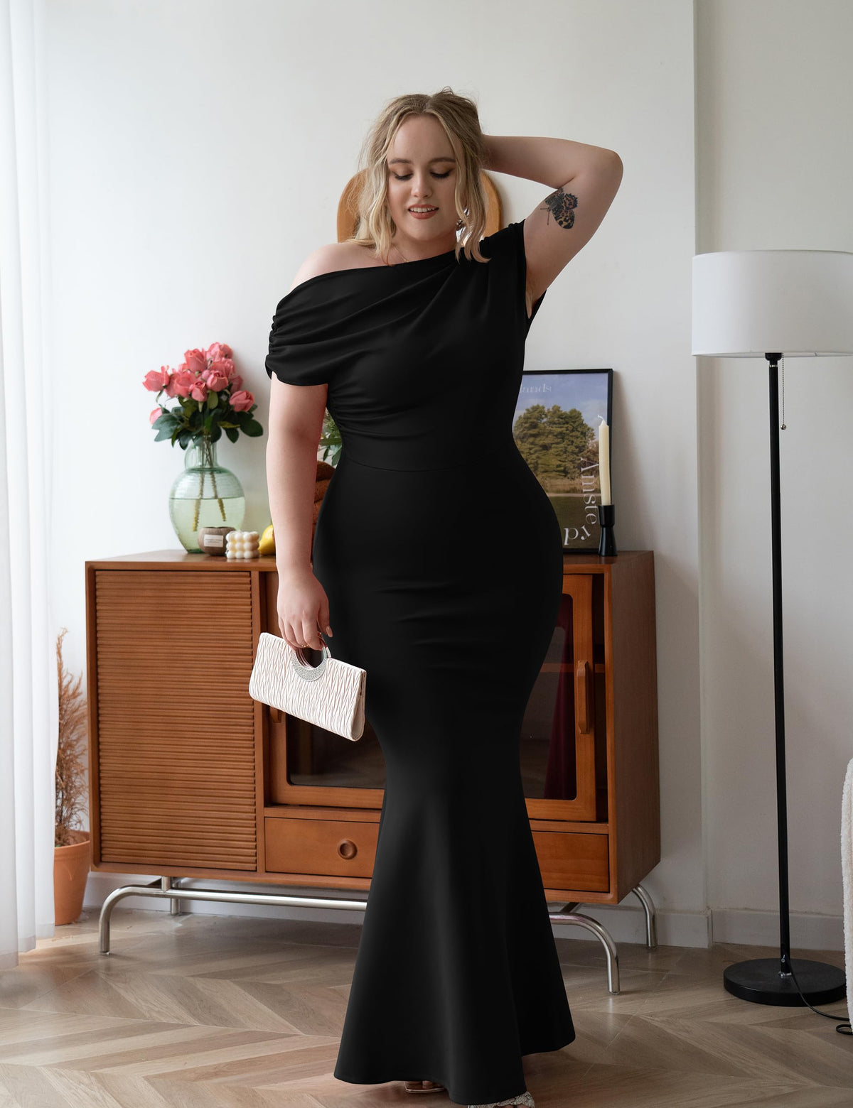 Robe de soirée longue de fête formelle moulante élégante sans épaules et sans manches pour femmes 2025