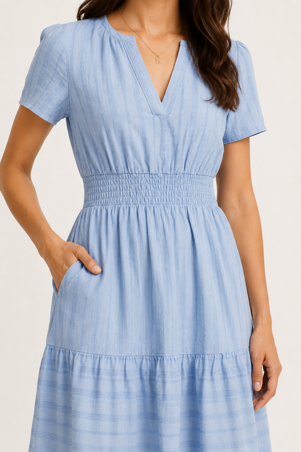 Tiered Notched Short Sleeve Dress