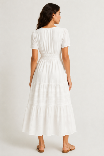 Tiered Notched Short Sleeve Dress