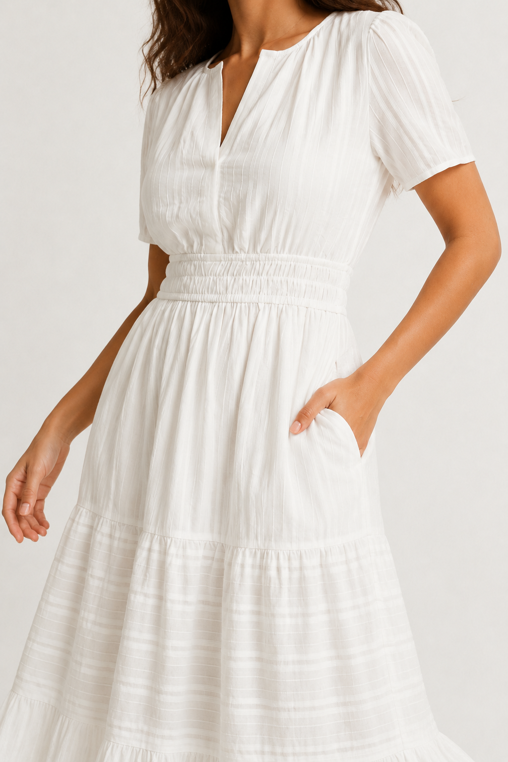 Tiered Notched Short Sleeve Dress