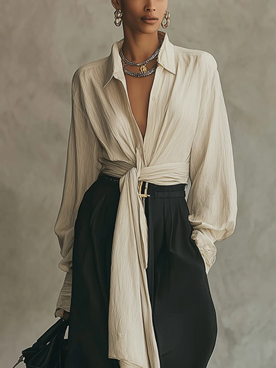 Ensemble composé d'une chemise à nœud et d'un pantalon large