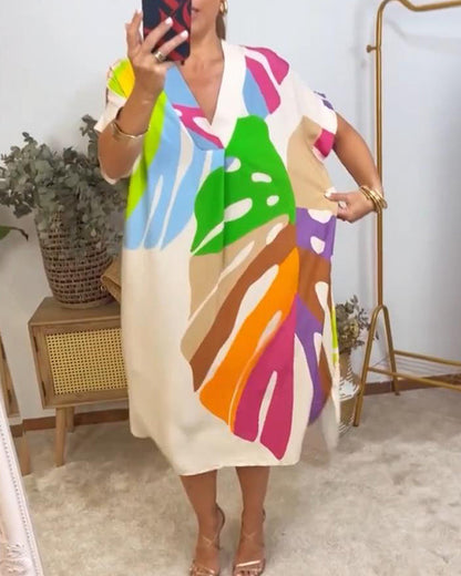 Robe décontractée à imprimé de feuilles colorées