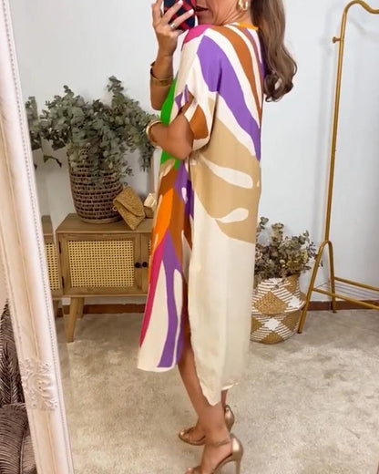 Robe décontractée à imprimé de feuilles colorées