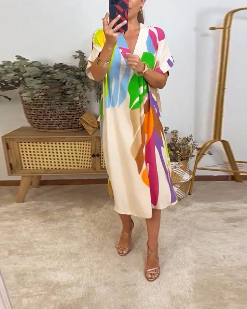 Robe décontractée à imprimé de feuilles colorées