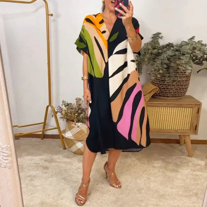 Robe décontractée à imprimé de feuilles colorées