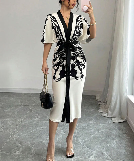 Robe midi à imprimé noir