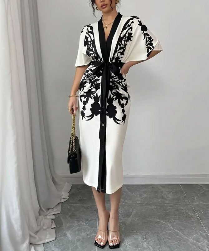 Robe midi imprimée noire