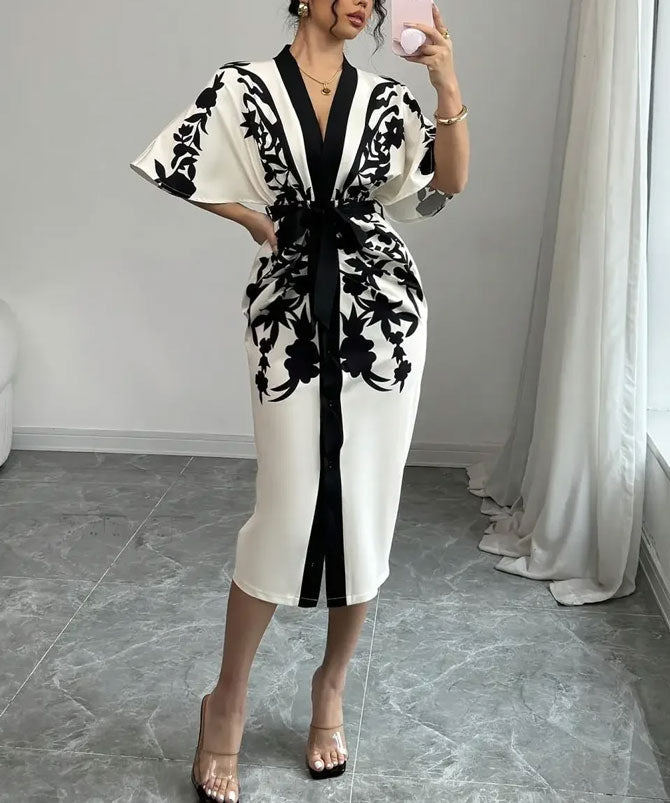 Robe midi imprimée noire
