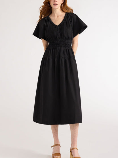 Robe midi décontractée femme en jean léger à volants, en promotion
