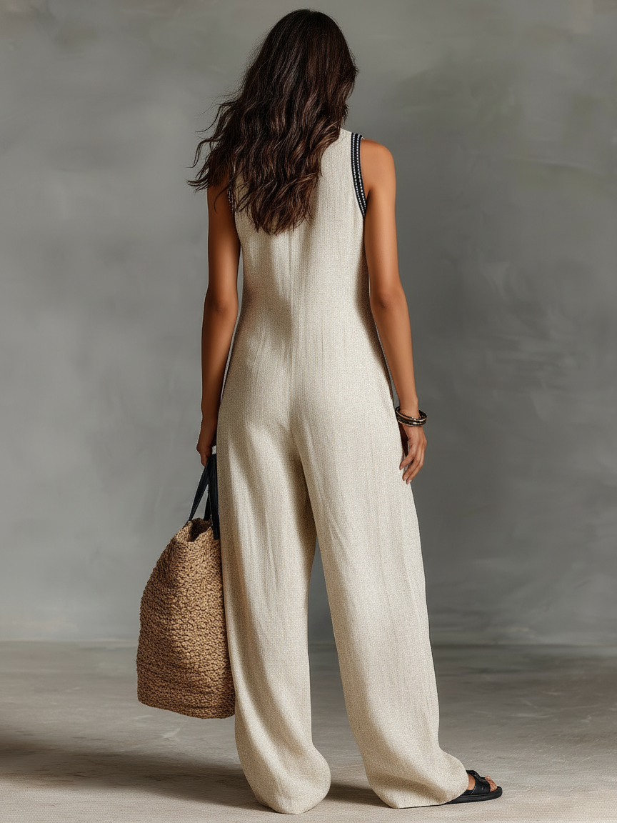 Combinaison sans manches minimaliste pour femme en mélange de lin