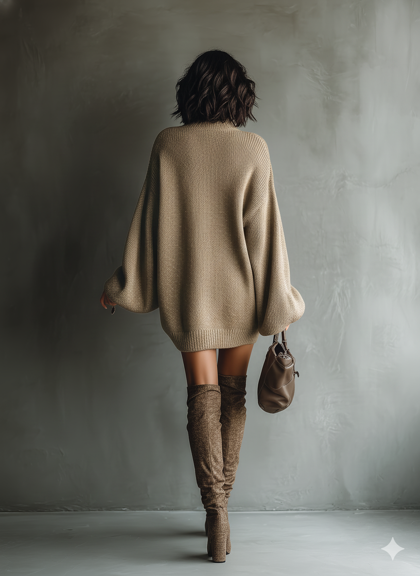 Robe pull courte en maille col montant vintage
