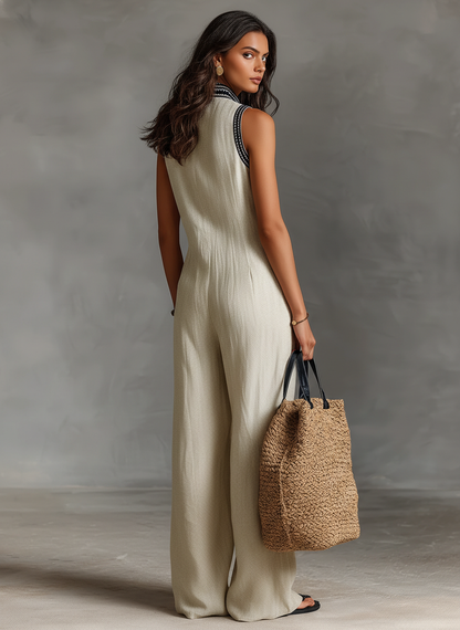 Combinaison sans manches minimaliste pour femme en mélange de lin