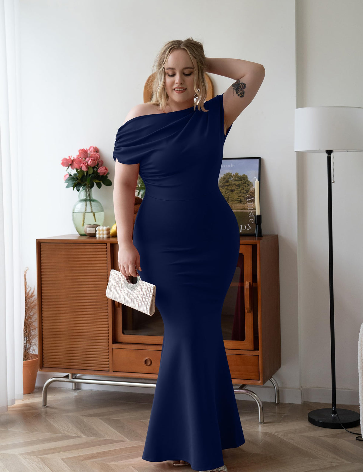 Robe de soirée longue de fête formelle moulante élégante sans épaules et sans manches pour femmes 2025
