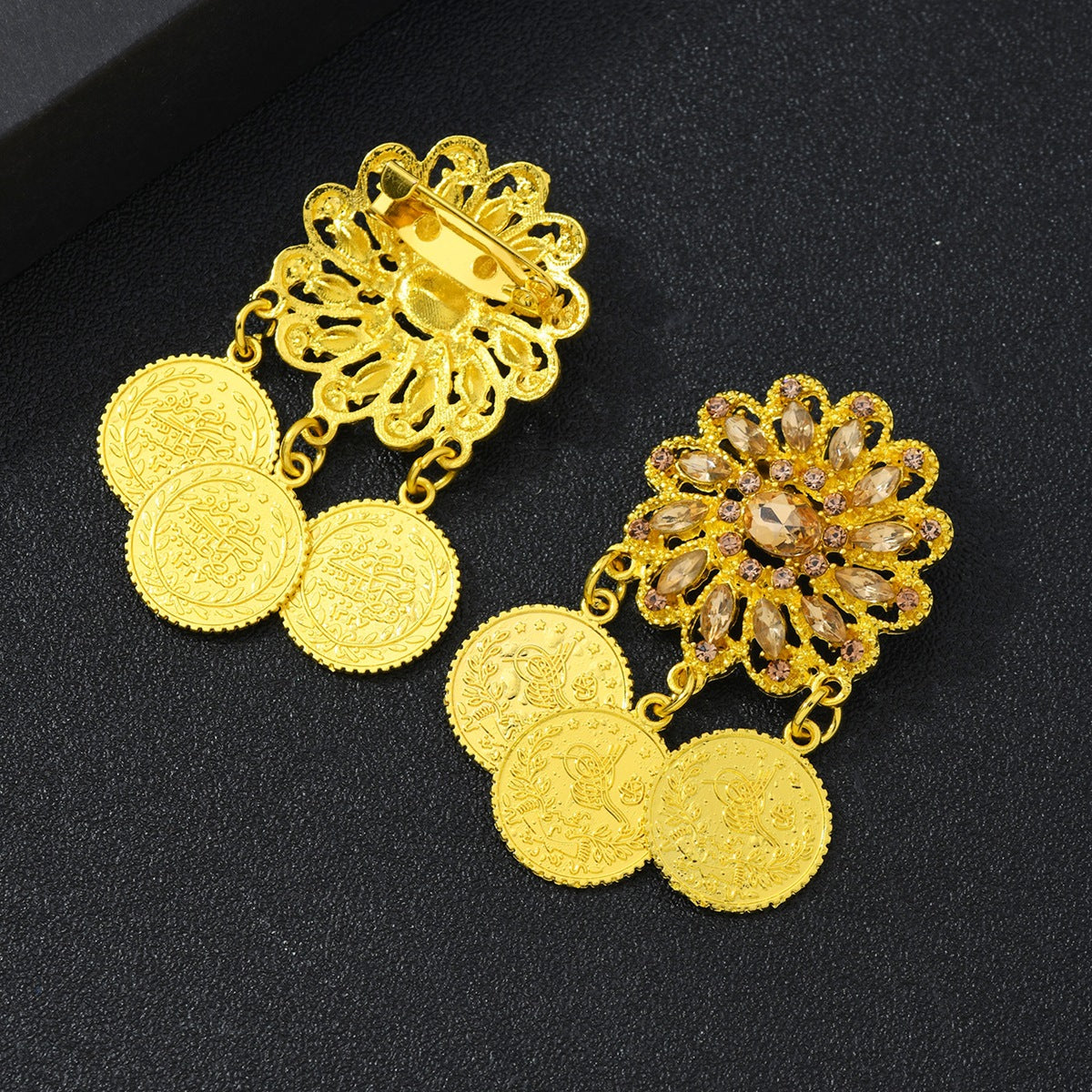 1 Pair Gold-Plated Brooch Kurdish Traditional Turkish Bridal Costume Accessory Luxury Arabic Women’s Jewelry - GOLD