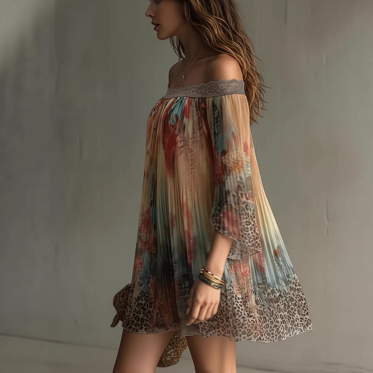 Fairy Off-Shoulder Floral Leopard Print Skirt