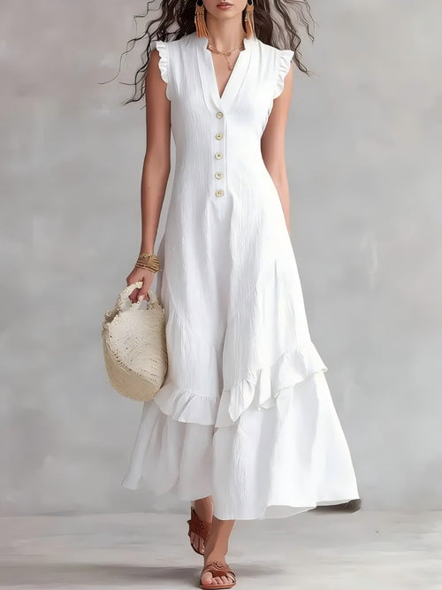 Robe longue sans manches à volants à col V