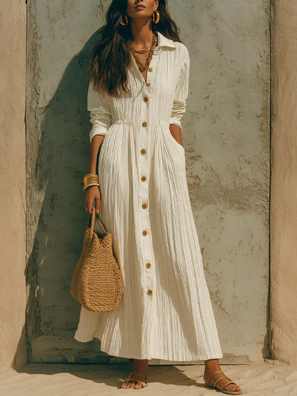 Oversized Crinkled Button Down Shirt Maxi Dress