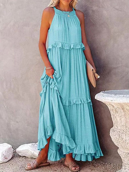 Halter Ruffle Tiered Flowy Maxi Dress