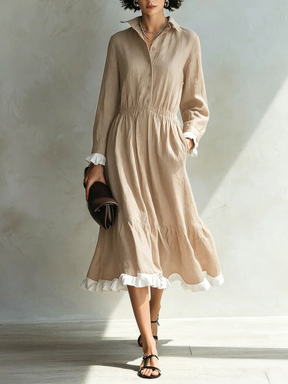 Robe chemise boutonnée avec volant blanc