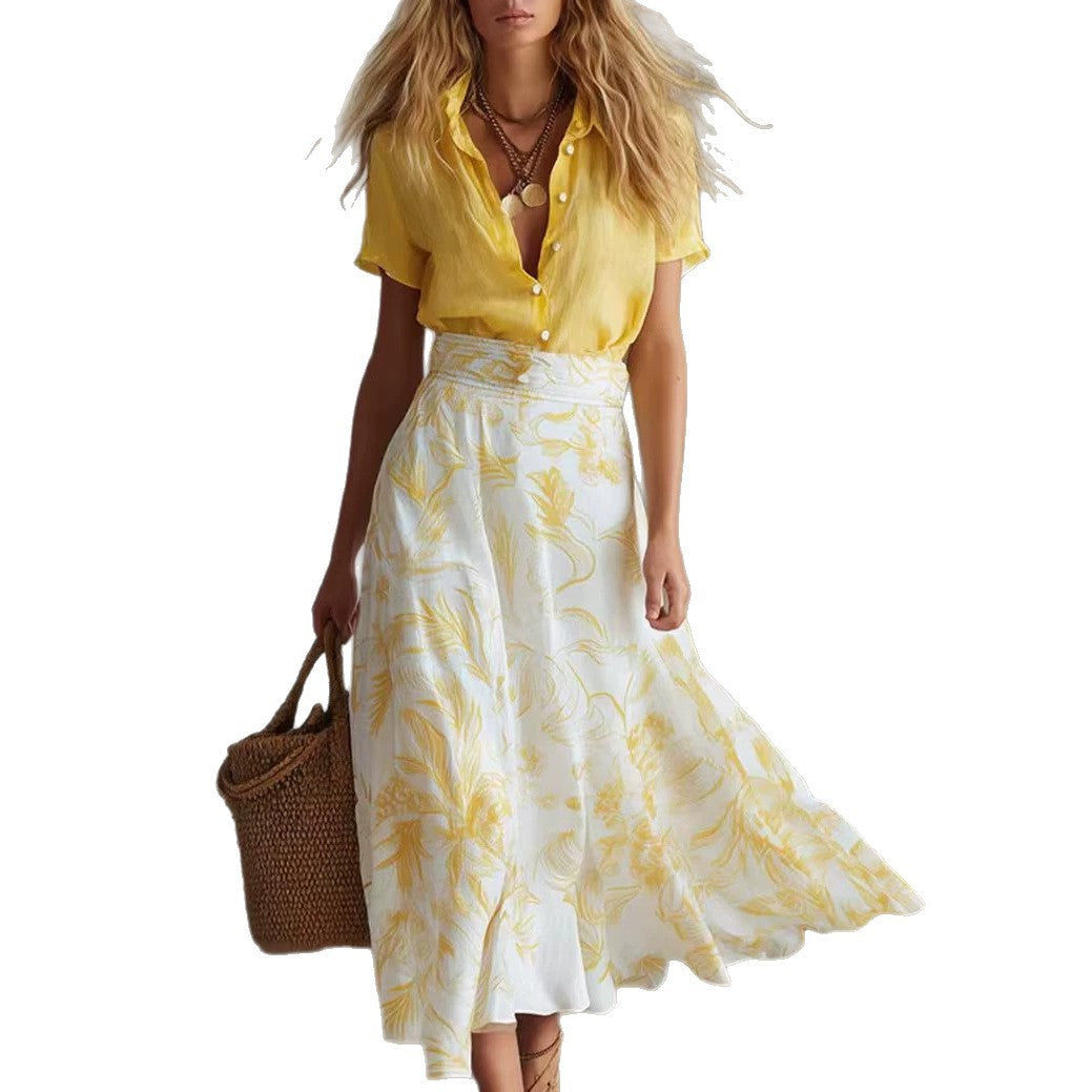 Contrast Floral Skirt Shirt Matching Co-ord Set