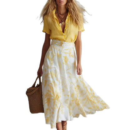 Contrast Floral Skirt Shirt Matching Co-ord Set