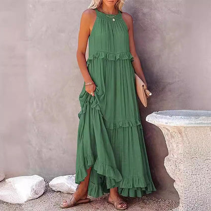 Halter Ruffle Tiered Flowy Maxi Dress