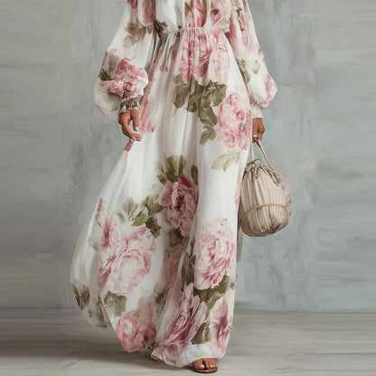 Indigo Watercolor Halter Wide-Leg Dress