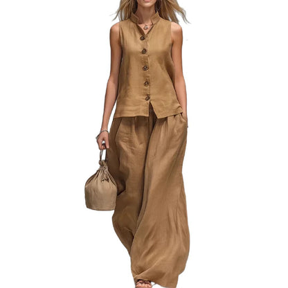 Sleeveless Vest Wide Leg Pants Casual Matching Set