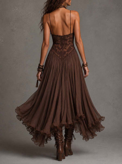 Robe maxi à corset en dentelle, à volants étagés