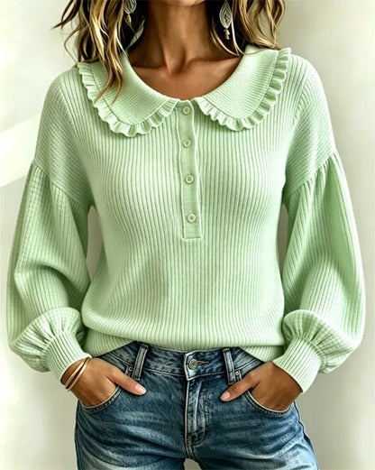 Women's Ruffle Collar Ribbed Knit Sweater