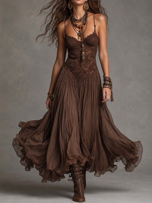 Robe maxi à corset en dentelle, à volants étagés