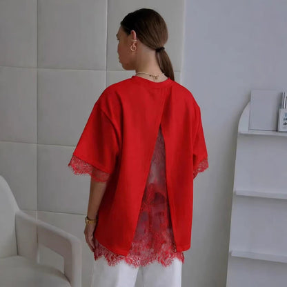 Oversized Lace Splicing Tee