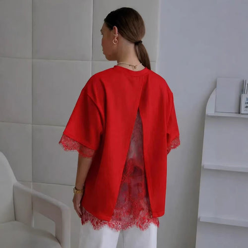 Oversized Lace Splicing Tee