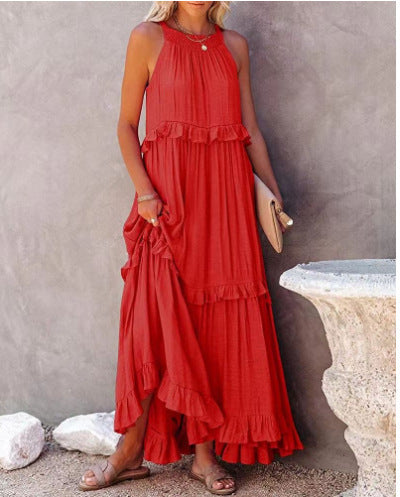 Halter Ruffle Tiered Flowy Maxi Dress