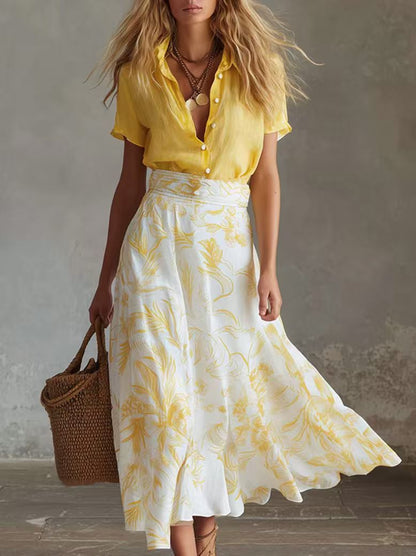 Contrast Floral Skirt Shirt Matching Co-ord Set